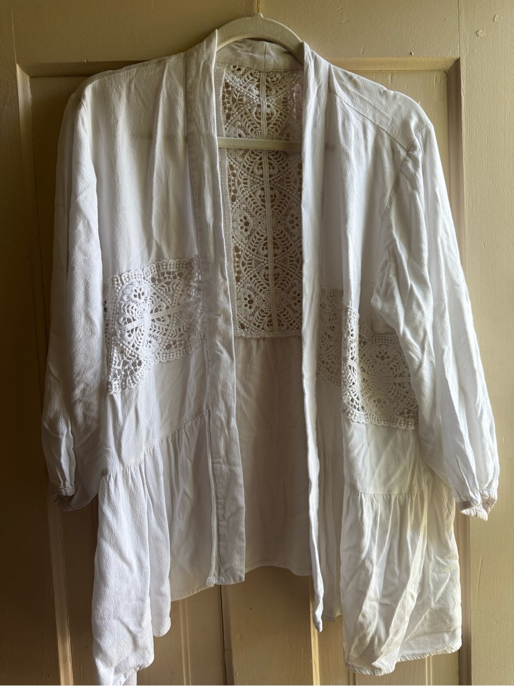 White Crochet Lace Open Front Kimono